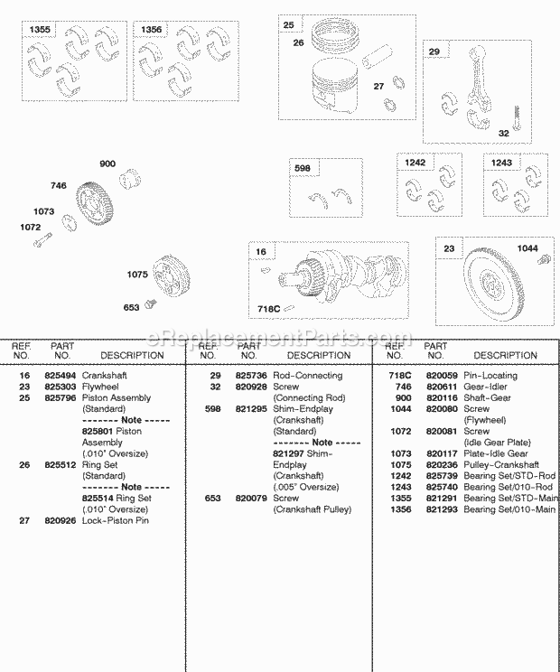 Briggs and Stratton 588447-0205-E2 Engine Piston Flywheel Crankshaft Diagram