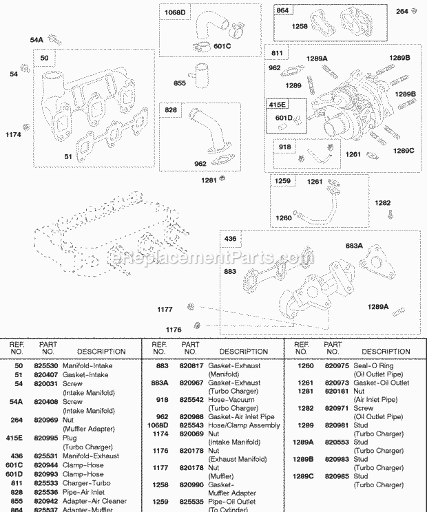 Briggs and Stratton 588447-0205-E2 Engine Turbo Charger Intake Manifold Exhaust Manifold Diagram