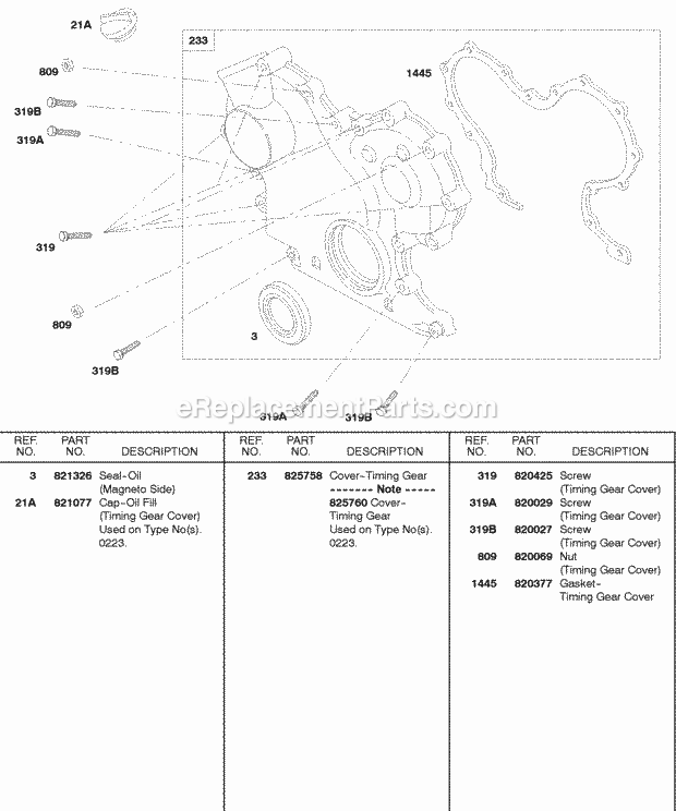 Briggs and Stratton 588447-0216-E2 Engine Gear Cover Diagram