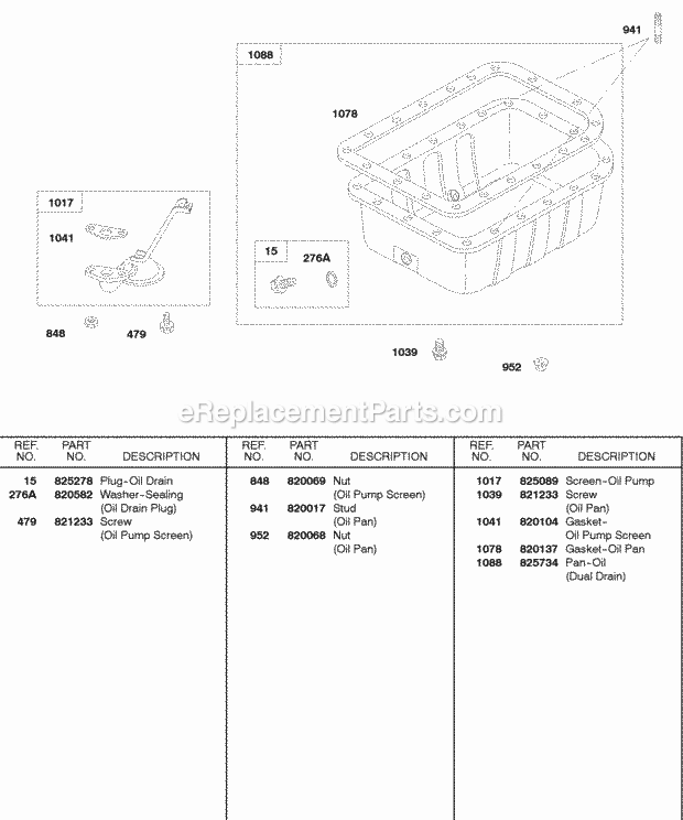 Briggs and Stratton 588447-0216-E2 Engine Oil Pan Oil Screen Diagram