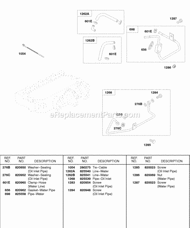 Briggs and Stratton 588447-0216-E2 Engine Water Pipe Oil Inlet Pipe Diagram