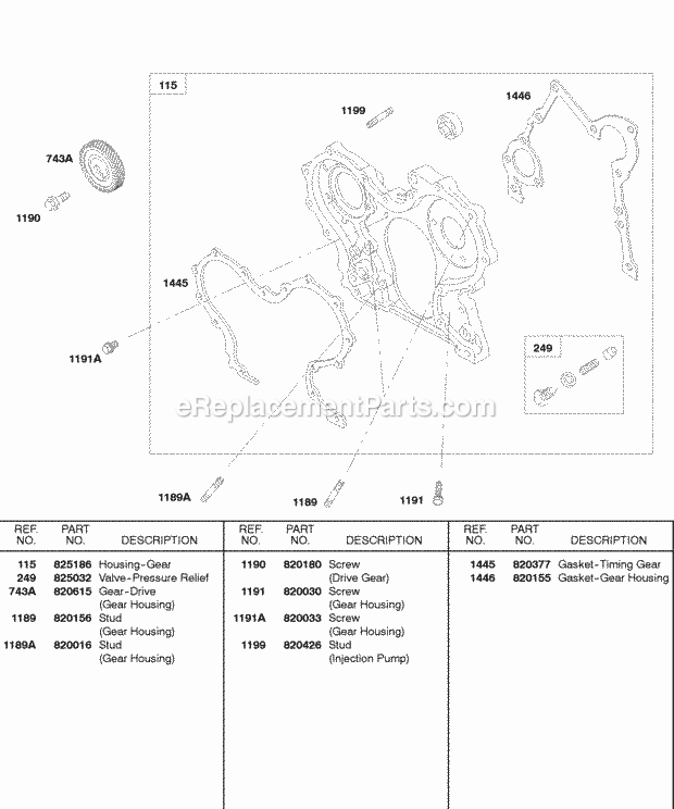 Briggs and Stratton 588447-0225-E2 Engine Gear Housing Diagram