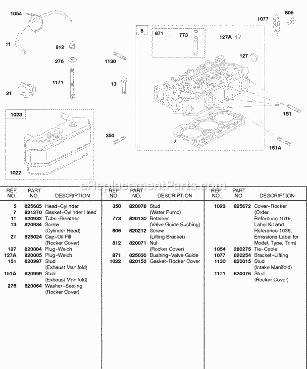 Briggs and Stratton 588447-0305-E2 Engine Cylinder Head Rocker Cover Diagram