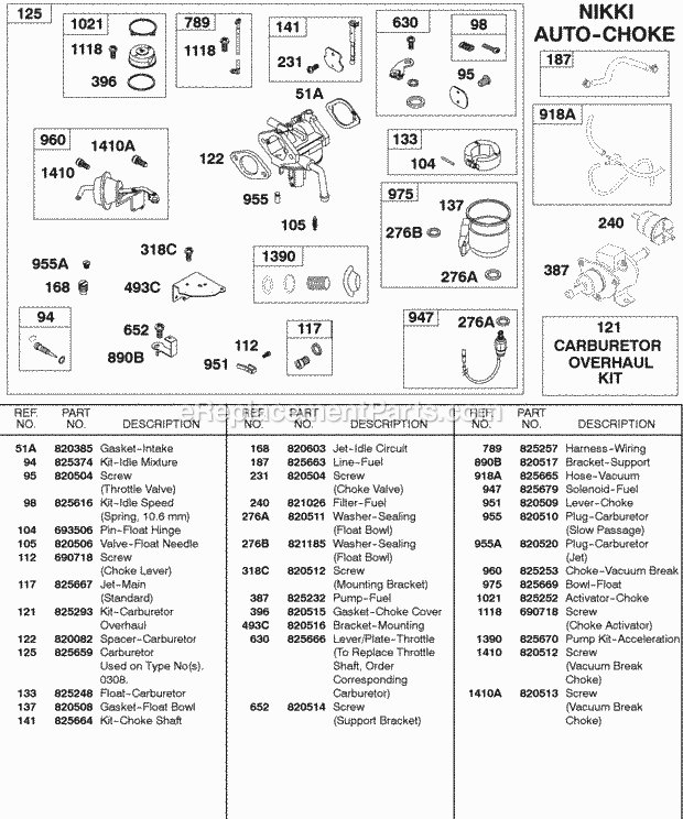 Briggs and Stratton 589447-0305-E2 Engine Nikki Auto Choke Carburetor Diagram