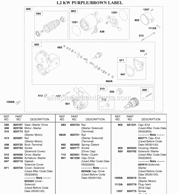 Briggs and Stratton 58A447-0225-E2 Engine 12 Kw Starter Motor PurpleBrown Label Diagram