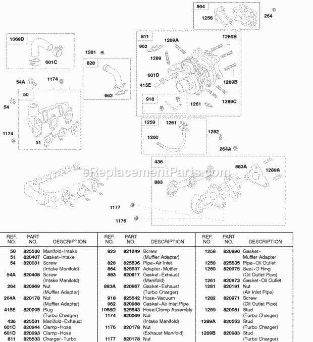 Briggs and Stratton 58A447-0231-E2 Engine Turbo Charger Intake Manifold Exhaust Manifold Diagram