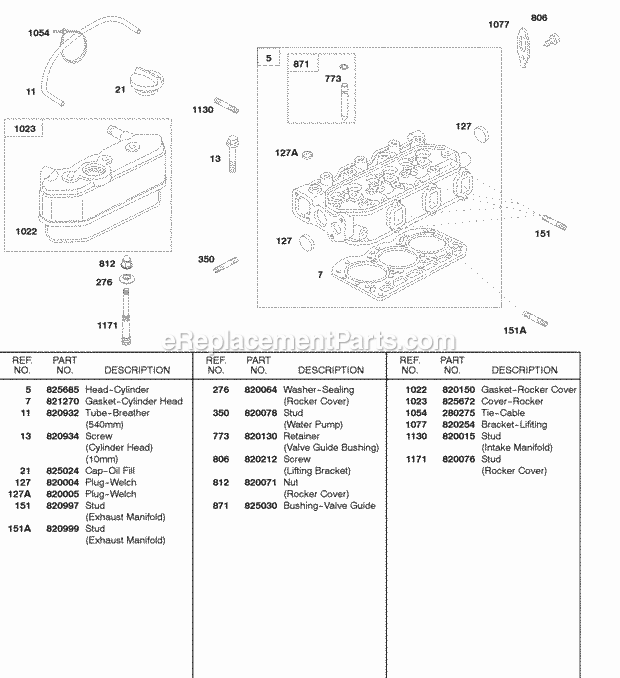 Briggs and Stratton 58A447-0301-E2 Engine Cylinder Head Rocker Cover Diagram
