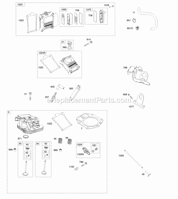 Briggs and Stratton 611477-0113-E1 Engine Cylinder Heads Rocker Covers Diagram