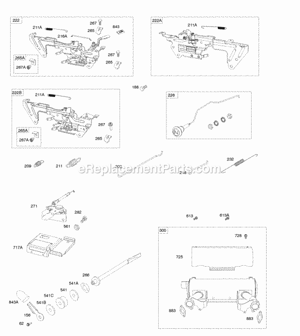 Briggs & Stratton 611477-1121-E1 Engine Muffler Control Brackets Springs Rods Diagram