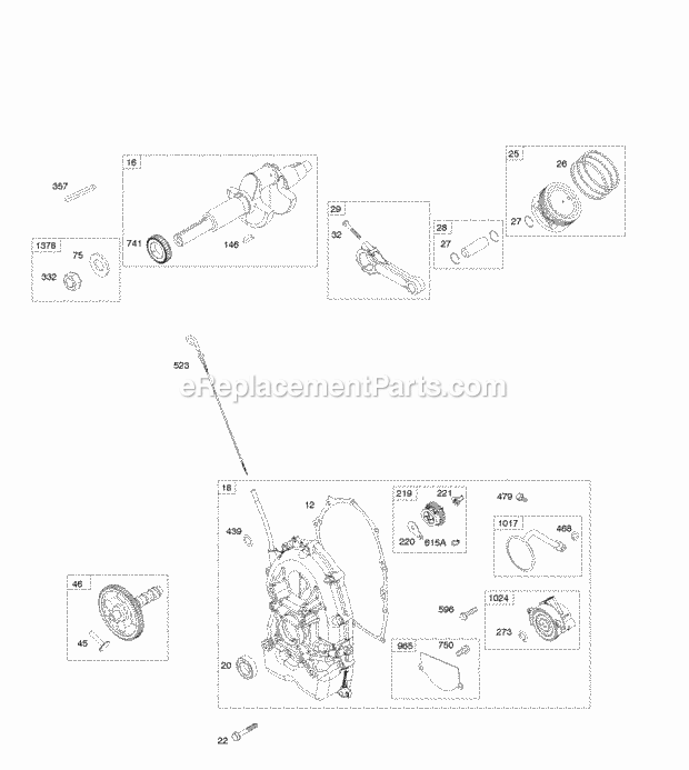 Briggs & Stratton 611477-1121-E1 Engine Crankshaft PistonRings Crankcase Cover Camshaft Diagram