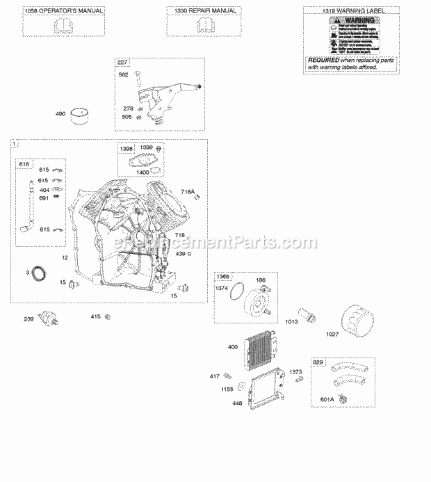 Briggs & Stratton 611477-1121-E1 Engine Cylinder Oil Cooler Diagram