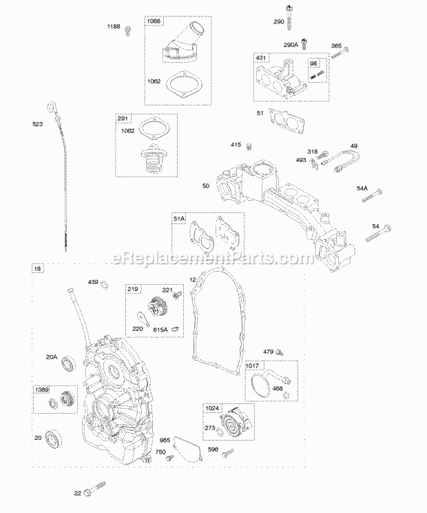 Briggs and Stratton 613177-0114-E1 Engine Crankcase CoverSump Intake Manifold Thermostat Diagram