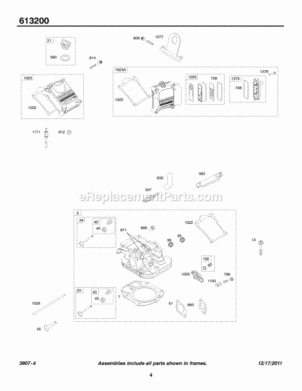 Briggs and Stratton 613275-0156-E1 Engine Cylinder Heads Rocker Covers Lifting Bracket Diagram