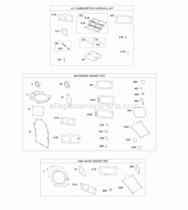 Briggs and Stratton 613477-0076-E1 Engine Carburetor Overhaul Kit EngineValve Gasket Set Diagram