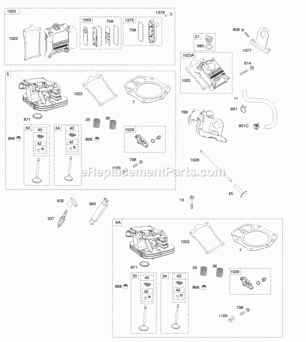 Briggs and Stratton 613477-0196-E1 Engine Cylinder Heads Rocker Covers Diagram
