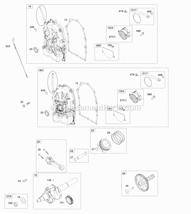 Briggs and Stratton 614277-0001-G1 Engine Crankcase Covers PistonRings Crankshaft Camshaft Diagram