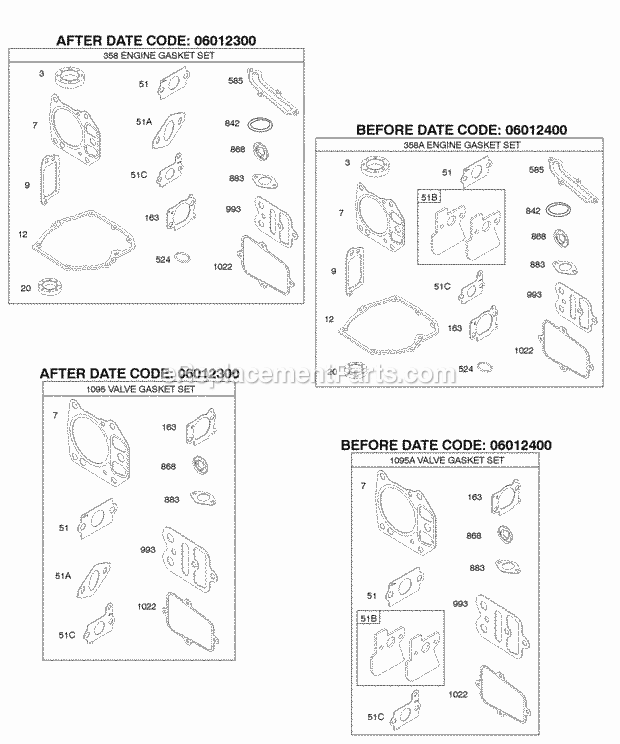 Briggs & Stratton AA0101-0020-01 Engine Engine Gasket Set Valve Gasket Set Diagram