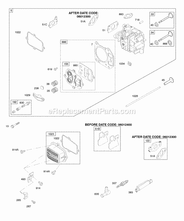 Briggs and Stratton AA0101-0025-01 Engine Cylinder Head Rocker Cover Diagram