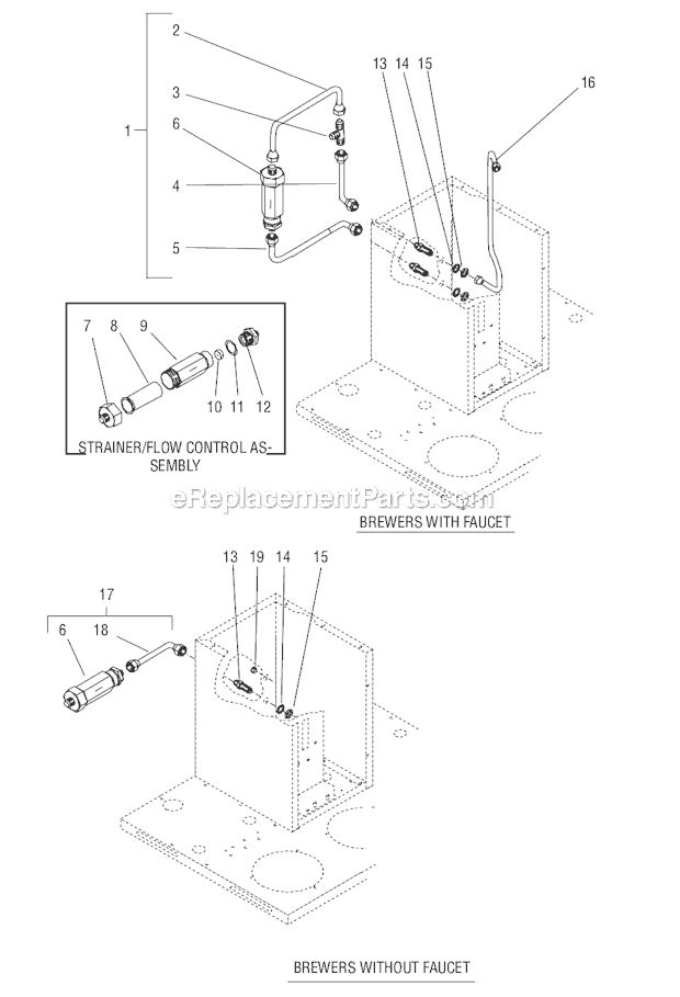 BUNN CRTF5 Coffee Brewer with Warmer External Strainer-Flow Control And Lines Diagram