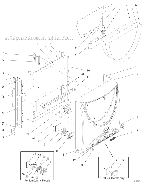 BUNN IMIX-5 Fresh Mix Dispenser Door, Lamp, Dispense Switches And Panels (Left And Right Hinged Doors) Diagram