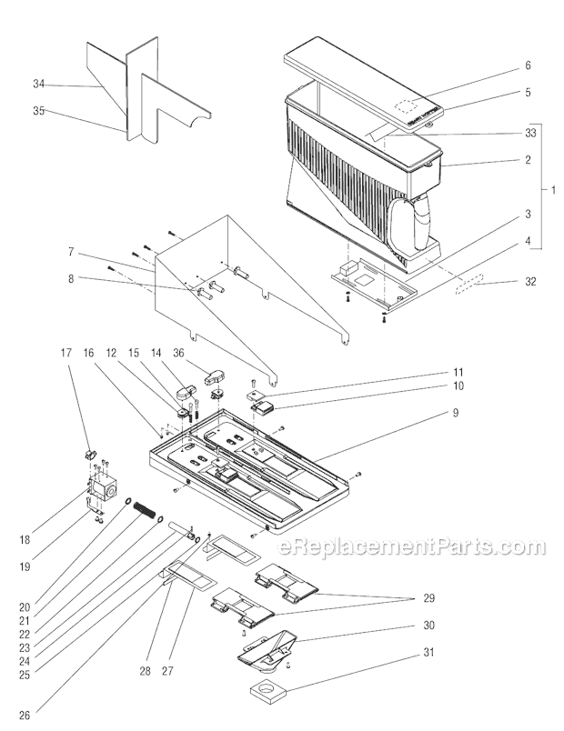 BUNN MHG Portion Control Grinder Hopper, Lid & Slide Plate Assembly Diagram