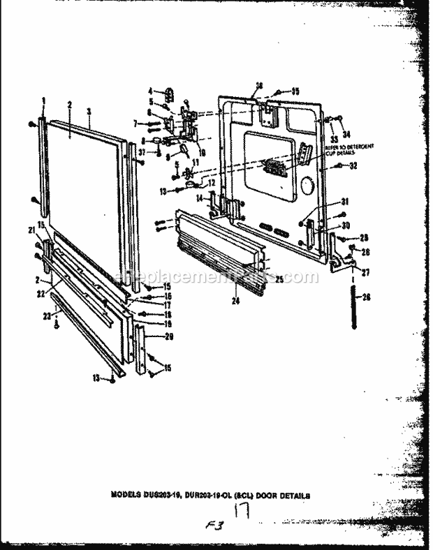 Caloric DUS203-19 (DUS20319) Dishwashers Door Details Diagram