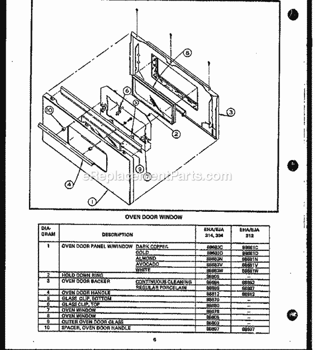 Caloric EHA112 Electric Electric Range Oven Door Assy W / Window Diagram