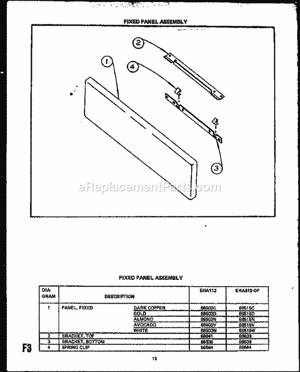 Caloric EHA312-OP (EHA3120OP) Electric Electric Range Fixed Panel Assy Diagram