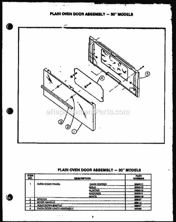 Caloric EHB312 Freestanding, Electric Electric Range Plain Oven Door Assy - 30`` Models Diagram