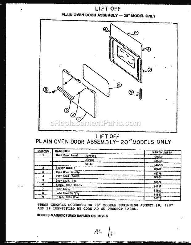 Caloric EHS267 Freestanding, Electric Electric Ranges Plain Oven Door Assy - 20`` Models Only Diagram