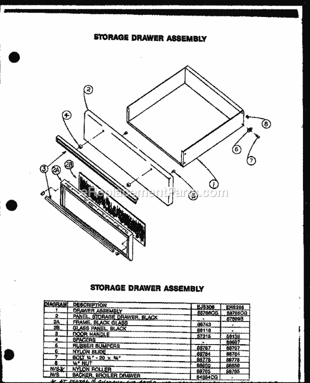 Caloric EHS305 Freestanding, Electric Slide-in Electric Ranges Heritage Series Storage Drawer Assy Diagram