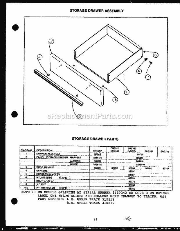 Caloric EHS343 Freestanding, Electric Electric Ranges Storage Drawer Parts Diagram