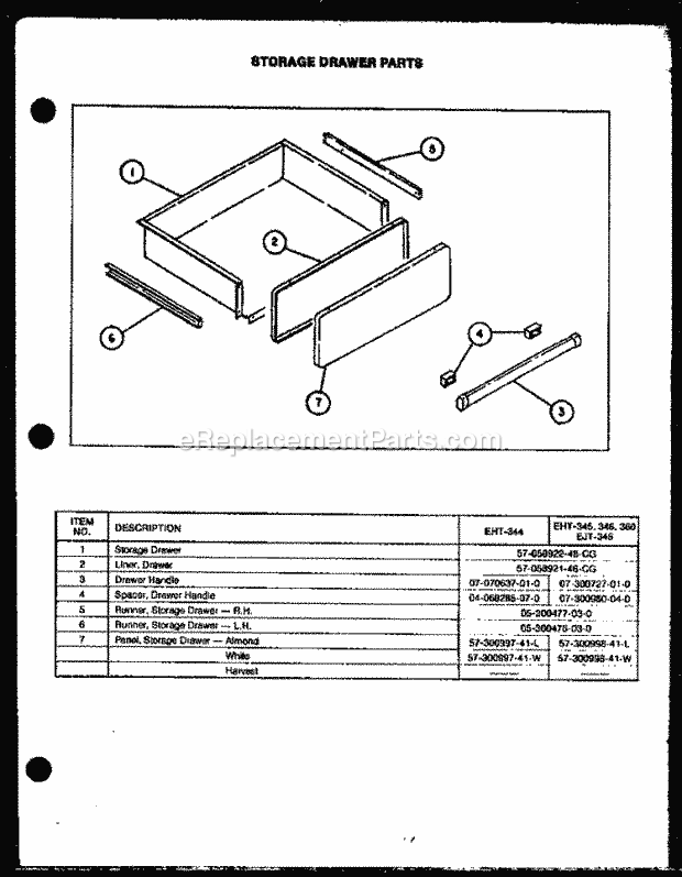 Caloric EHT-346 Freestanding, Electric Electric Ranges Storage Drawer Parts Diagram
