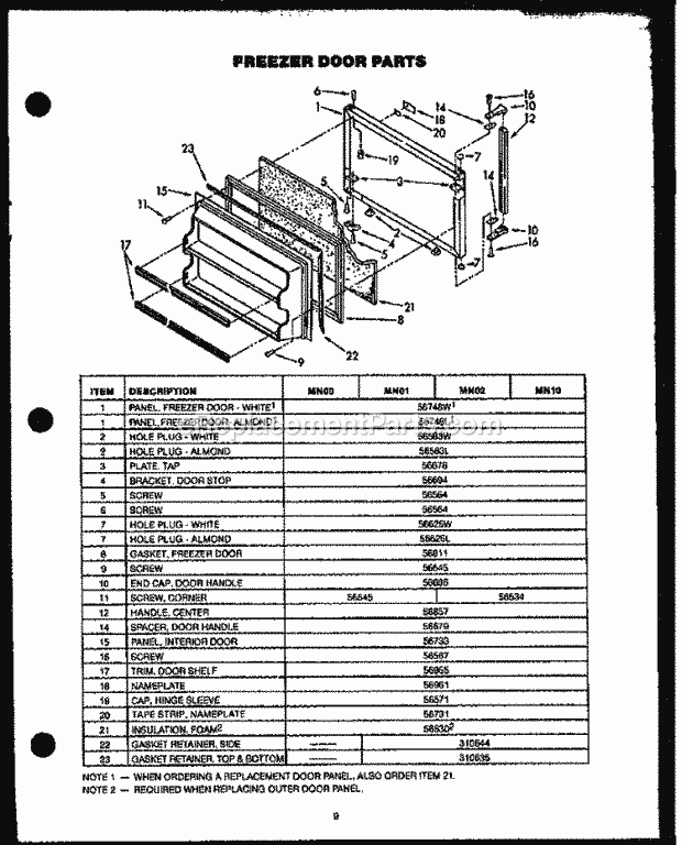 Caloric GFS165/MN02 Top Freezer Refrigerators Fz Door Parts Diagram