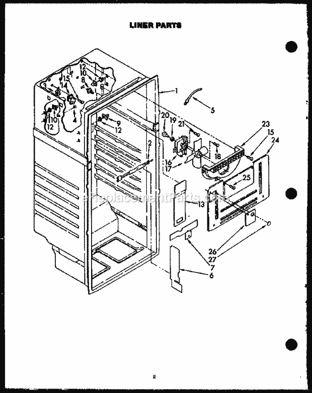 Caloric GFS165/MN02 Top Freezer Refrigerators Liner Parts Diagram