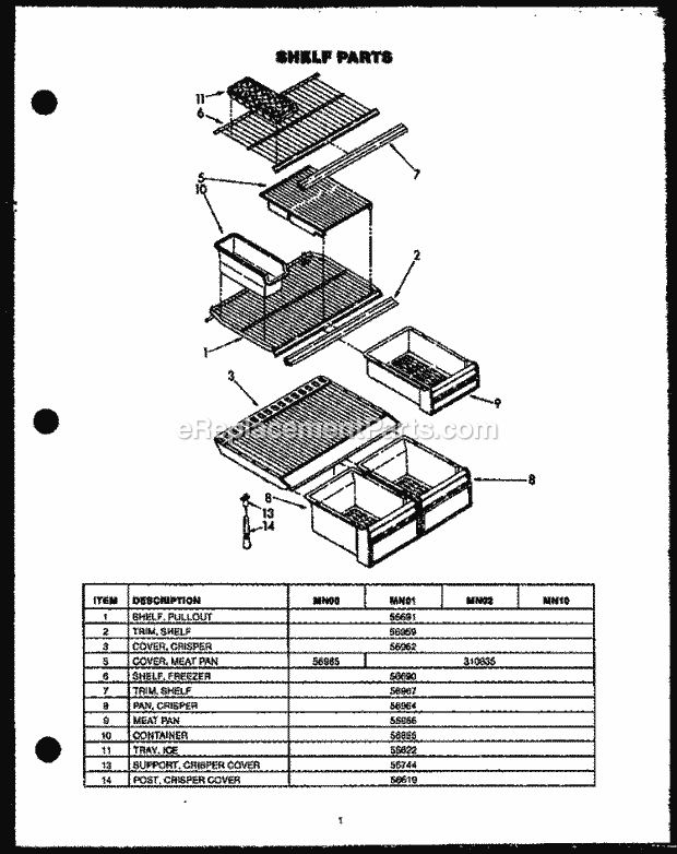 Caloric GFS165/MN02 Top Freezer Refrigerators Shelf Parts Diagram