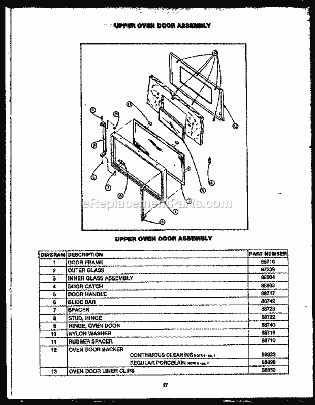 Caloric RLD354 Slide-In, Gas Gas Ranges Upper Oven Door Assy Diagram