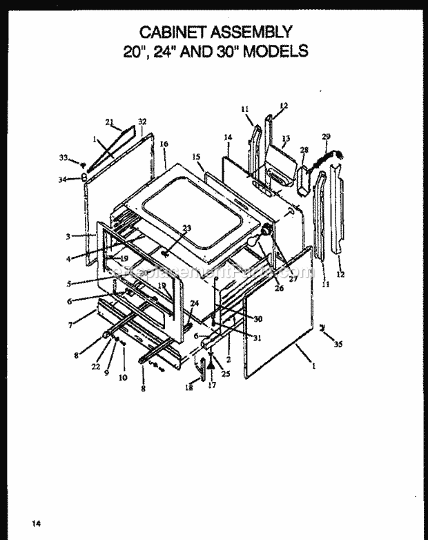 Caloric RLS335 Slide-In, Gas Gas Ranges Cabinet Assy 20`` Diagram