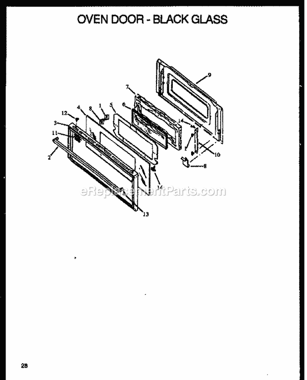 Caloric RLS335 Slide-In, Gas Gas Ranges Oven Door - Black Glass Diagram