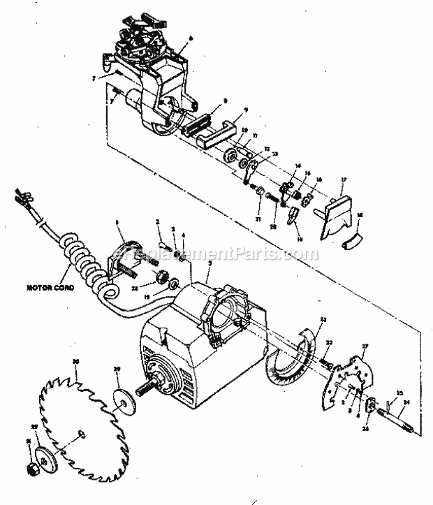 Craftsman 113198111 10-Inch Radial Saw Yoke And Motor Assembly Diagram