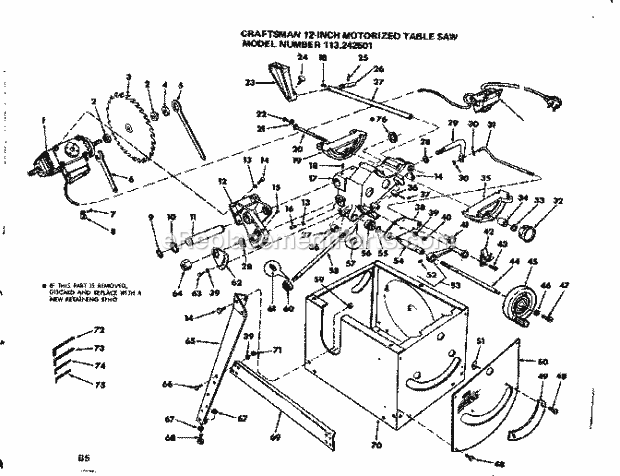 Craftsman 113242501 12-Inch Motorized Table Saw Unit Breakdown Diagram