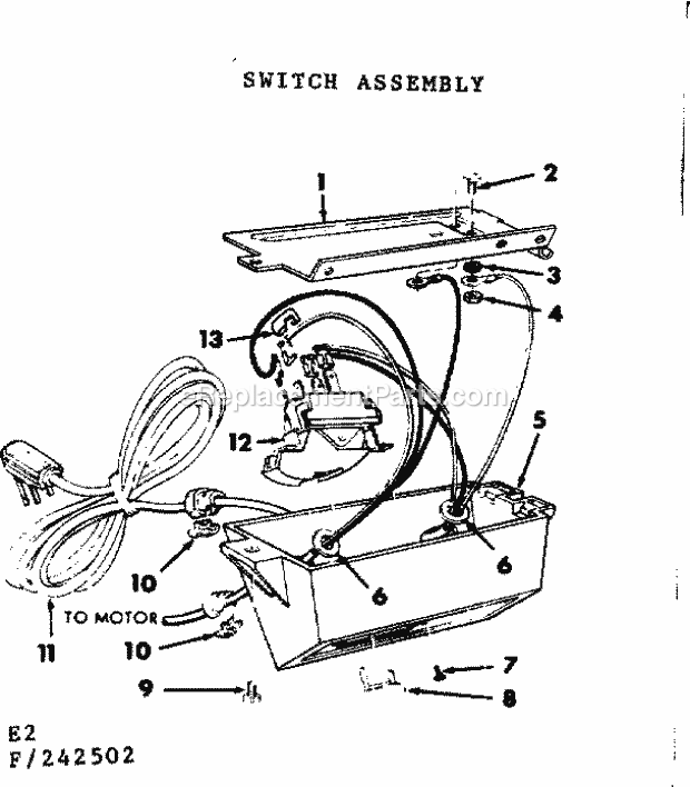 Craftsman 113242502 12-Inch Motorized Table Saw Switch Assembly Diagram