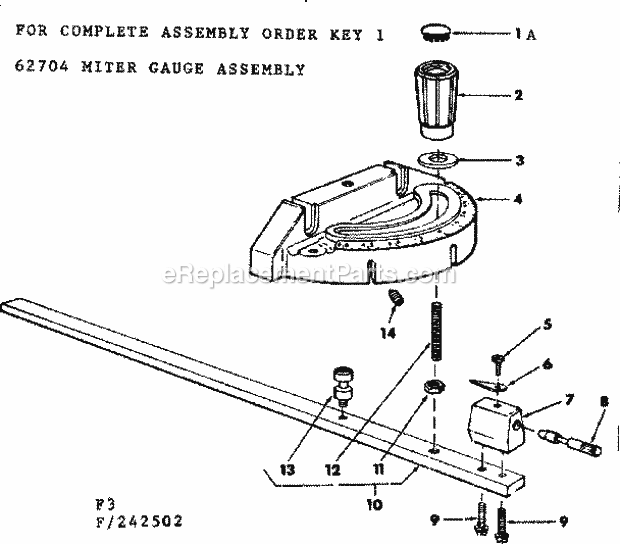 Craftsman 113242502 12-Inch Motorized Table Saw Miter Gauge Assembly Diagram