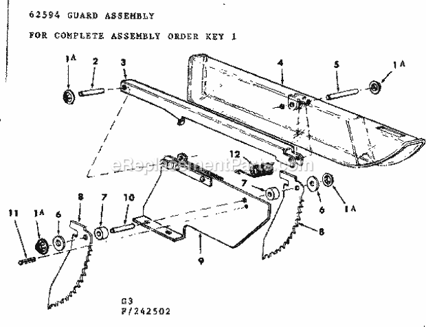 Craftsman 113242502 12-Inch Motorized Table Saw Guard Assembly Diagram