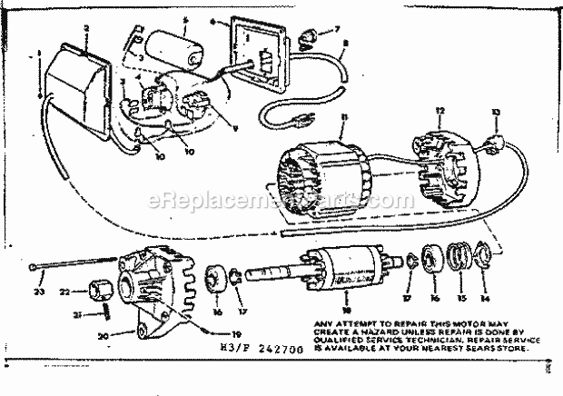 Craftsman 113242700 9 Inch Motorized Saw Motor and Control Box Assembly Diagram