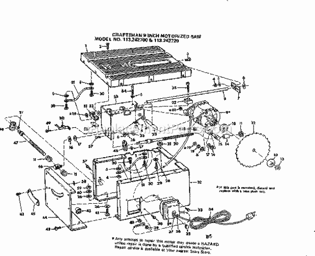 Craftsman 113242720 9 Inch Motorized Saw Unit Breakdown Diagram