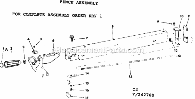 Craftsman 113242720 9 Inch Motorized Saw Fence Assembly Diagram