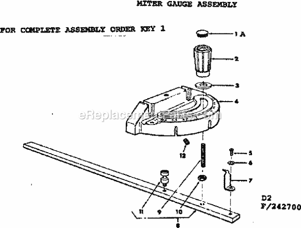 Craftsman 113242720 9 Inch Motorized Saw Miter Gauge Assembly Diagram