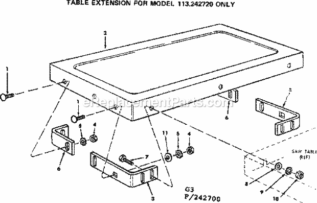 Craftsman 113242720 9 Inch Motorized Saw Table Extension Diagram