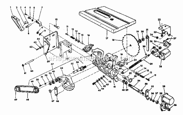 Craftsman 113290650 10 In. Table Saw Blade And Transmission Assembly Diagram